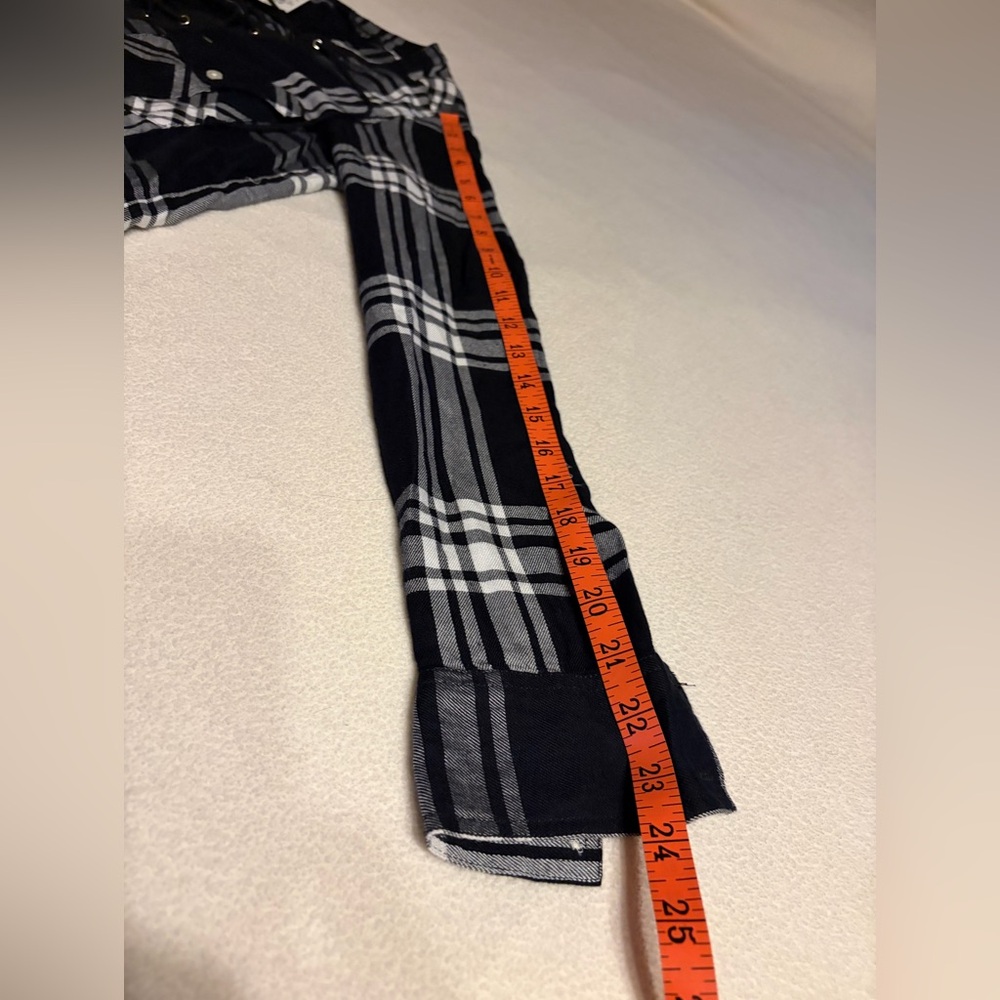 Express Black and White Plaid Lace-Up Button Down Shirt - Picture 6 of 6